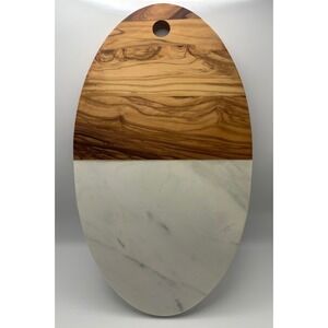Williams Sonoma Marble & Olive Wood Oval Charcuterie Cheese Board Serve Platter